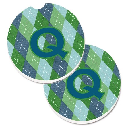 Carolines Treasures Initial Q Monogram Blue Argoyle Set of 2 Cup Holder Car Coaster CJ1020-QCARC